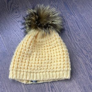 Kyi kyi Knit Winter Hat with Fox Fur Pom Pom